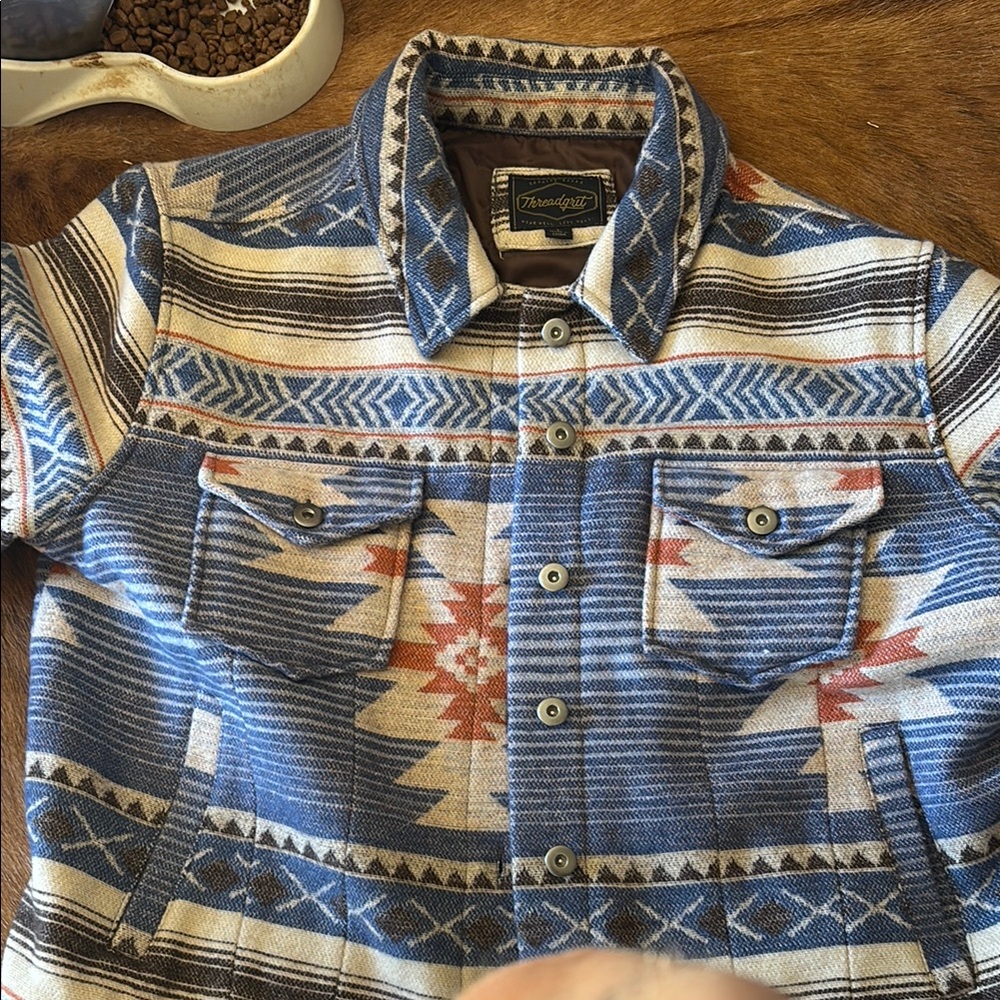 Threadgrit Woolrich Blue and Beige Patterned Jacket